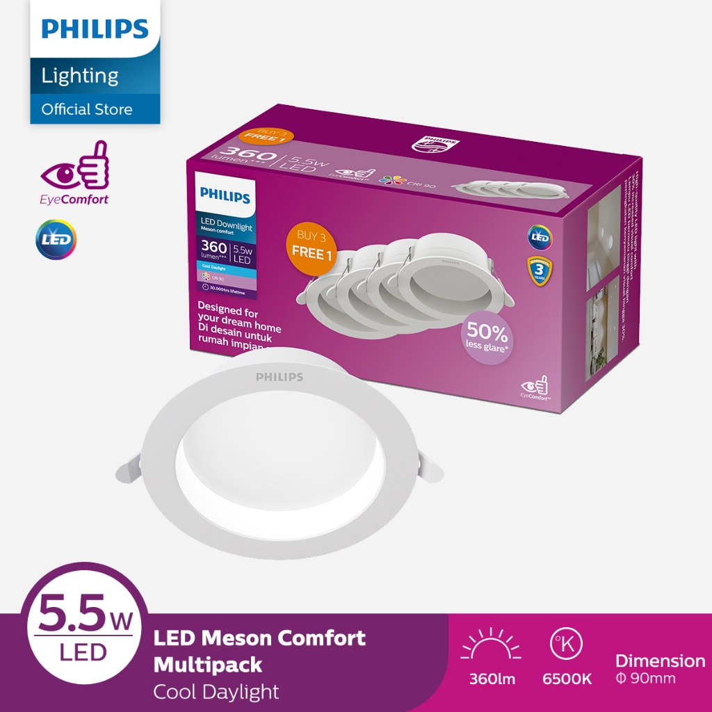 Philips LED Downlight Meson Comfort 5,5W 65K Putih - Multipack isi 4