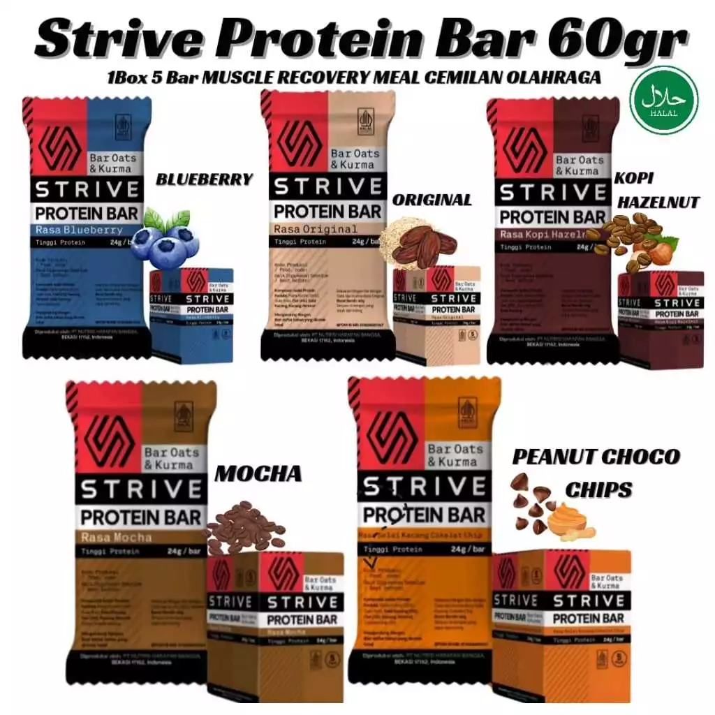 

Strive Protein Bar Oats [1 Box isi 5 saset ] Cemilan Sehat Penambah Stamina Olahraga Sepeda Running