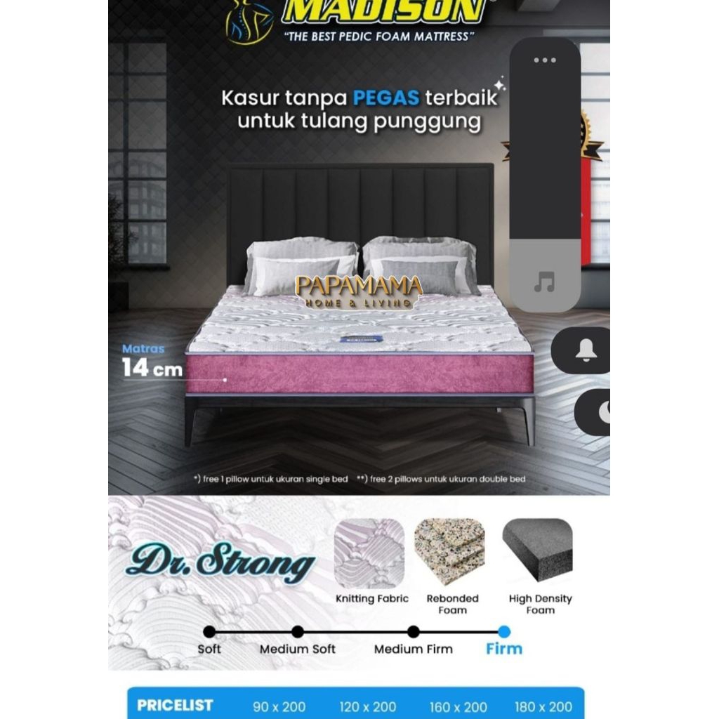 Kasur Rebonded - Tilam Busa Tebal 14cm - Matras Madison Dr Strong