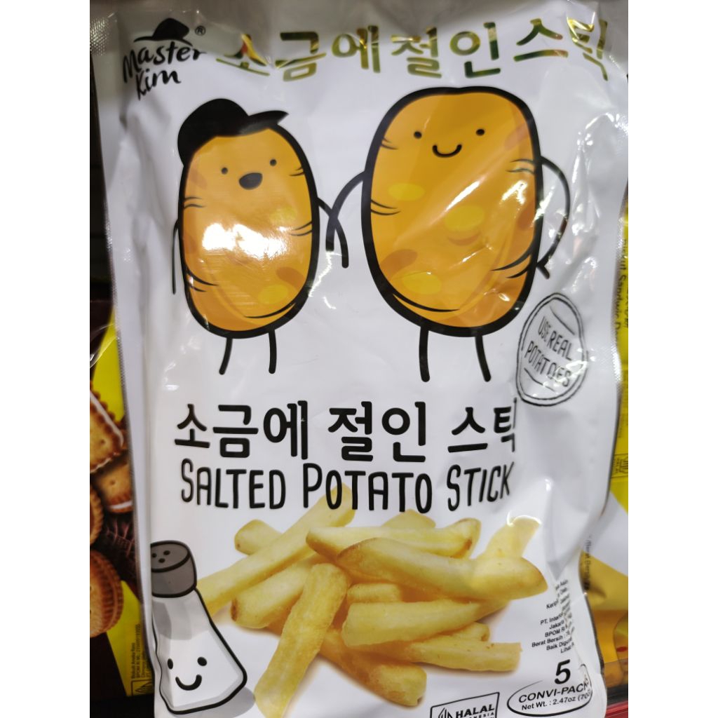 

Master Kim Salted Mini Potato stick 70gr isi 5 pax. Use real potato hot&spicy, honey butter #masterkim #potatostick