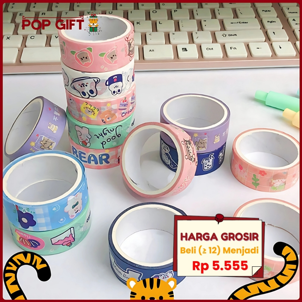 

PG Washi Tape Mini Aesthetic Washitape Cartoon Lucu 1 Pc Lakban Mini Lakban Lucu Motif Karakter WT02