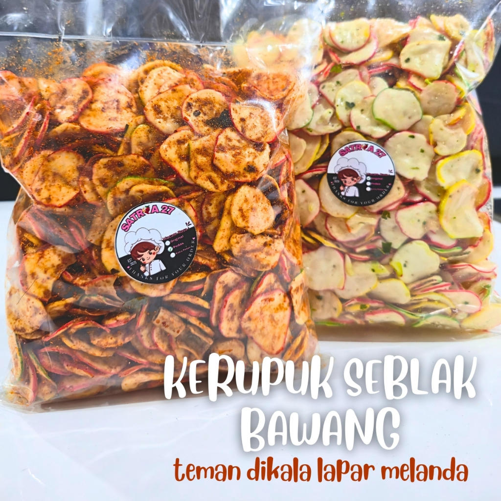 

kerupuk bawang pedas original daun jeruk isi 250gram 500gram 1kg