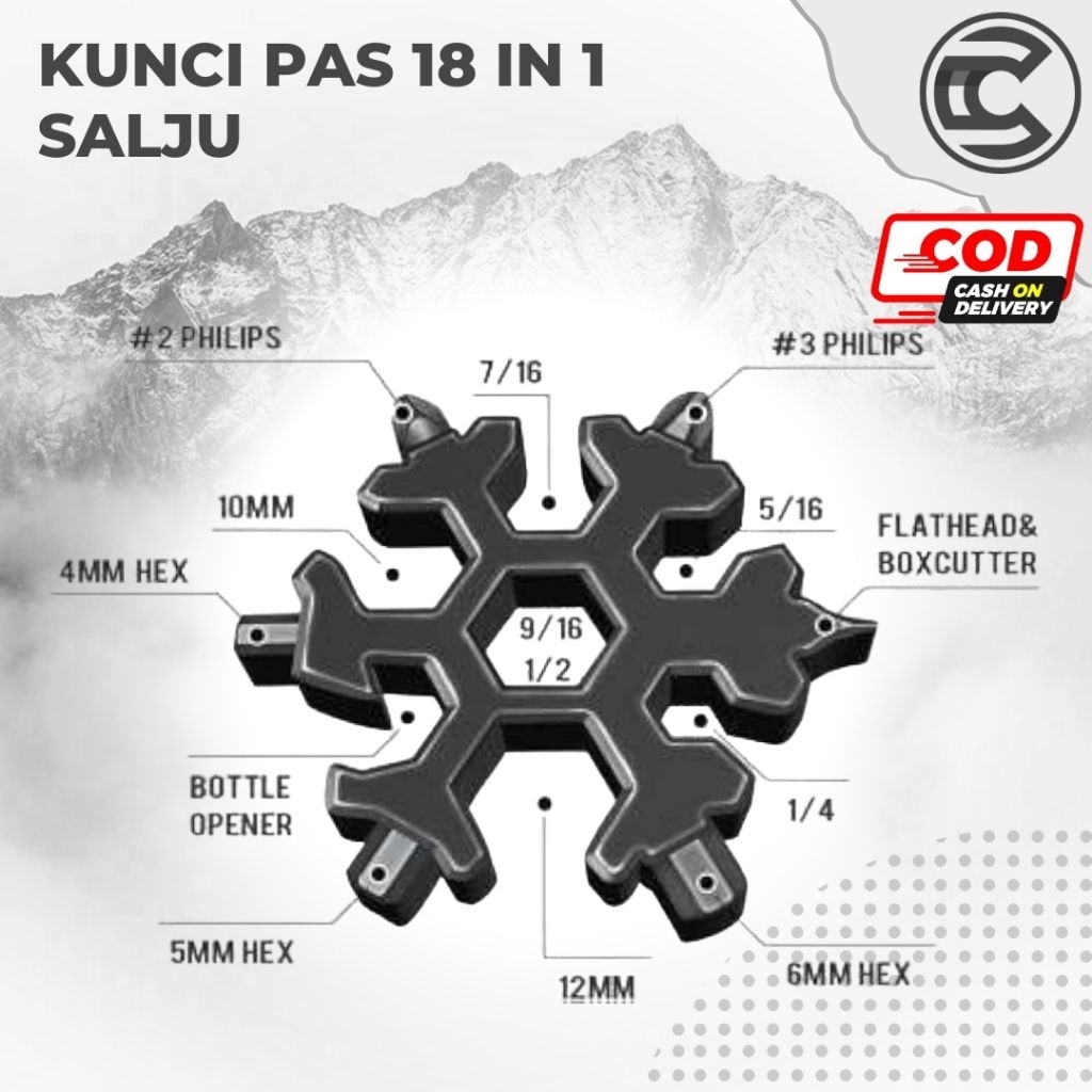 Kunci Model Salju 18 in 1 / Gantungan Kunci Serba guna 18 in 1 / Kunci Pas serbaguna