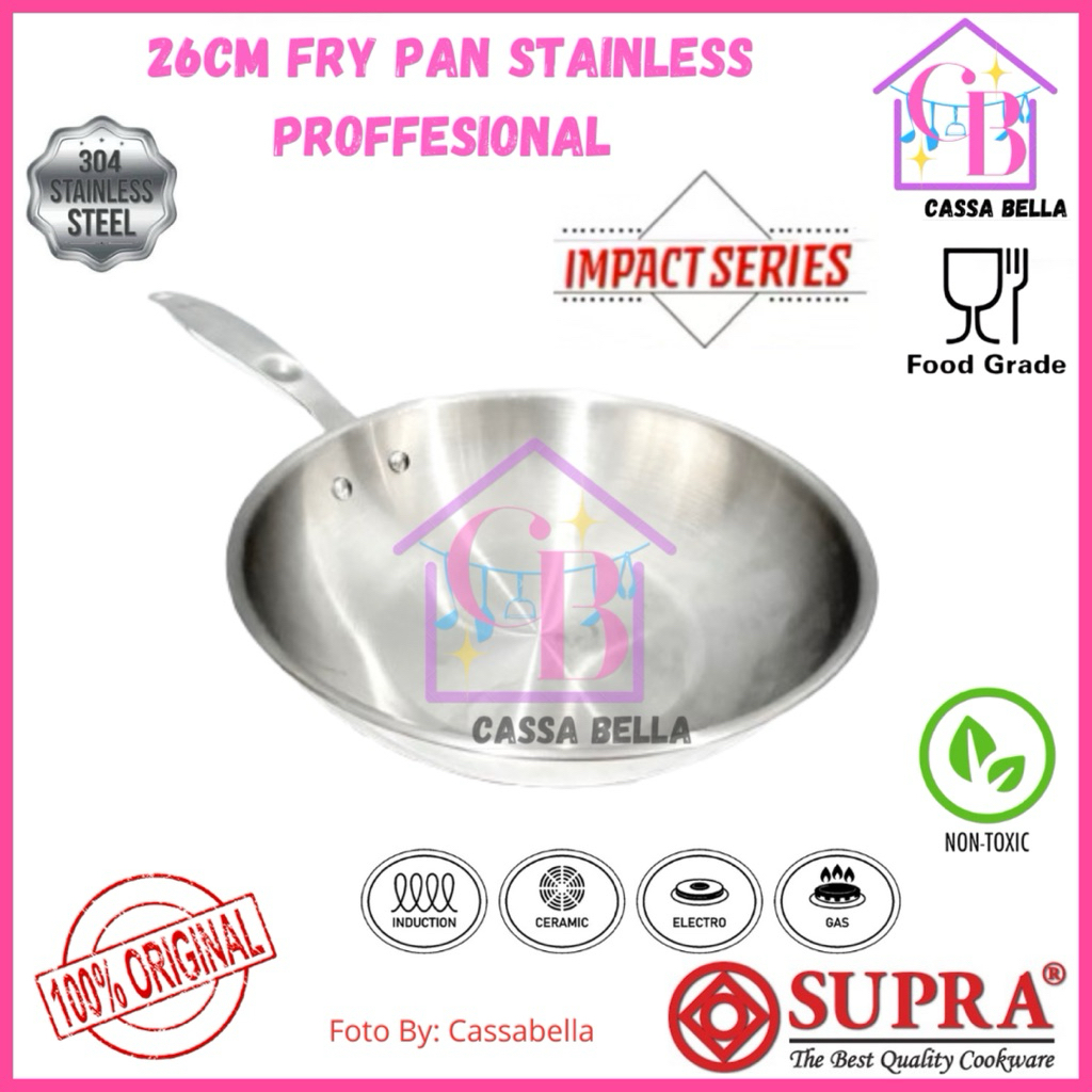 SUPRA Deep Fry Pan 26 CM Stainless Steel Preffesional SUS 304 / Penggorengan Stainless Impact Buttom