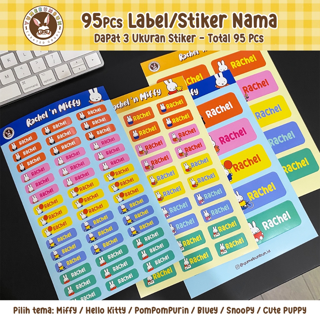 

Stiker Nama Custom Waterproof Dapat 95pcs 3 Ukuran Bahan Vinyl Matte Kisscut Tinggal Dikopek dan Tempel Label Custom Nama