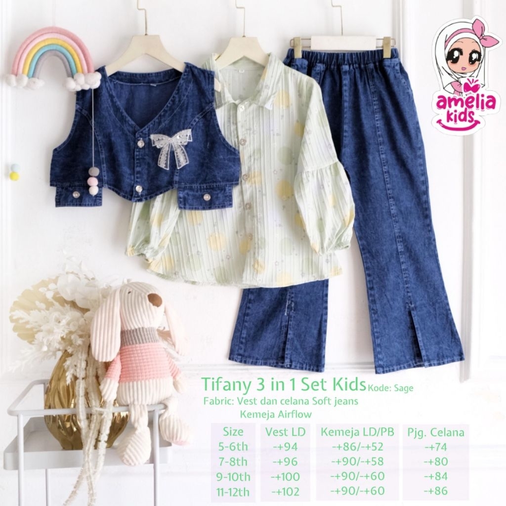 (COD) Tifany 3in1 set kids ORI Amelia kids// setelan anak usia 5-12tahun