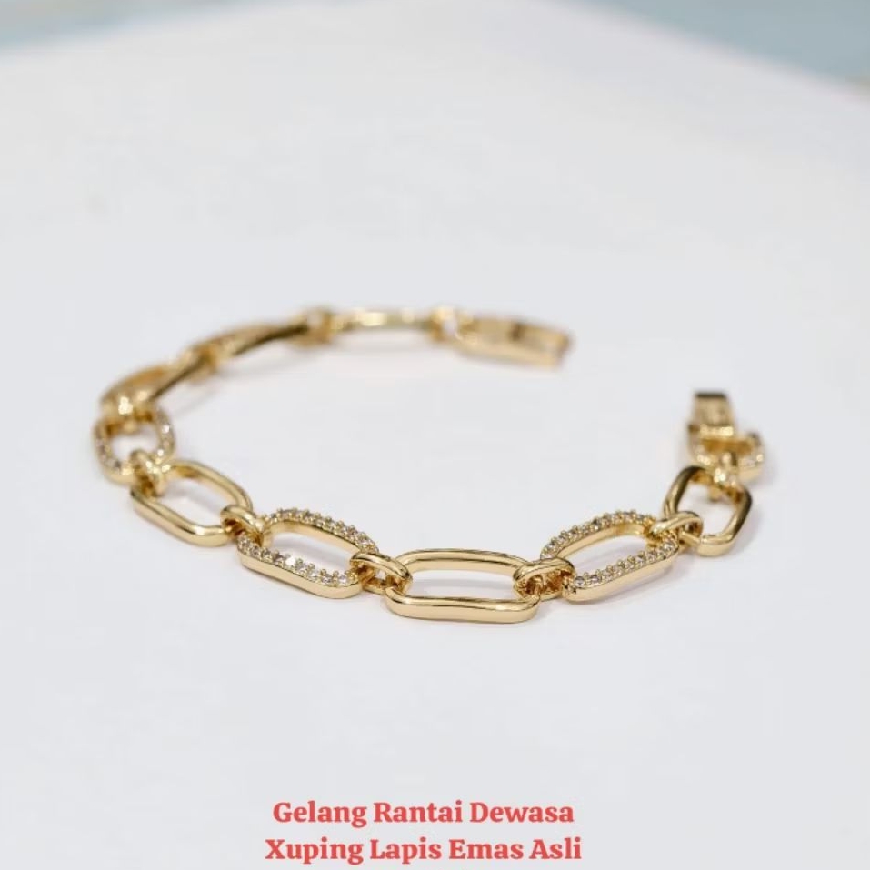 Gelang rantai kapal full permata tanam terbaru xuping lapis emas anti karat