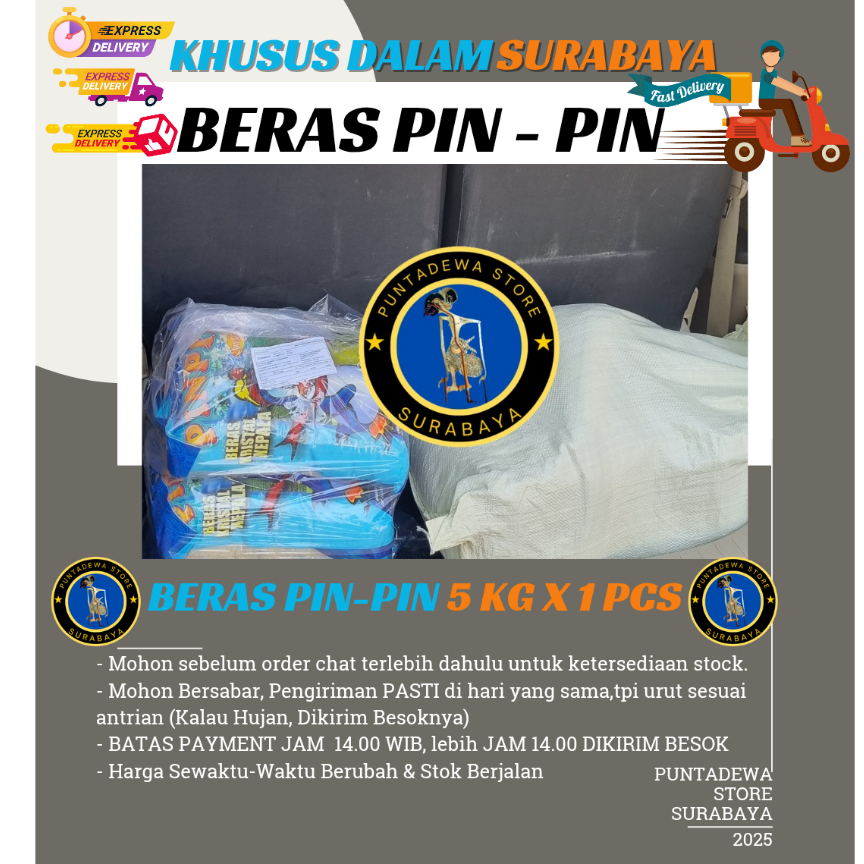 

Beras Pin-Pin 5 kg Khusus Dalam Surabaya (Instan)