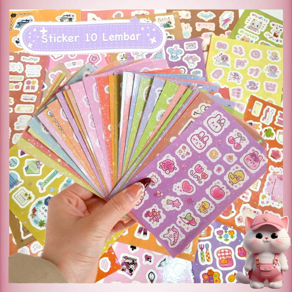 

( 10 LEMBAR ) Stiker Besar Dekor Pack DIY Photocard Sleeve Kpop Sticker Set Journaling Kartun Lucu / Sticker Aesthetic Motif Terbaru