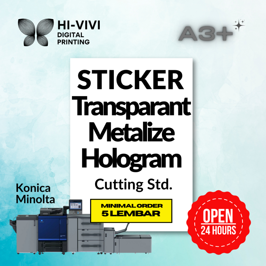 

Cetak - STICKER Transparant Metalize Hologram - Non Cut - 24 Jam - Highres - Min.10lb