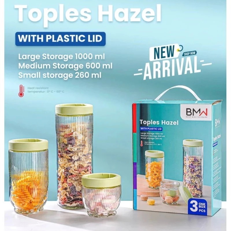 Toples Kaca Gladies Set 3 Pcs / Toples Tempat Penyimpanan Kue Kering Lebaran BATAM