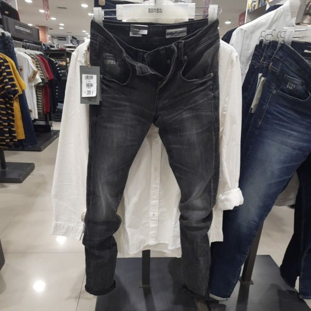 Bombbogie Original Celana Jeans Panjang Pria Skinny Stretch Abu-abu