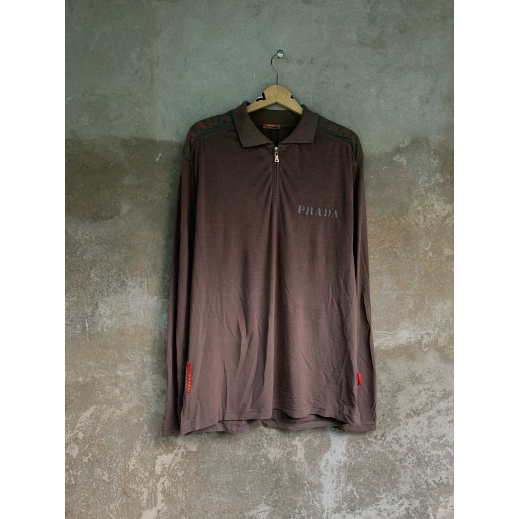 Kaos Polo Lengan Panjang Prada Coklat