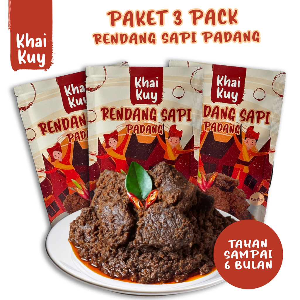 

Paket Hemat 3 Pack 150gr Rendang Daging Sapi Asli Padang Khaikuy Kemasan Siap Saji