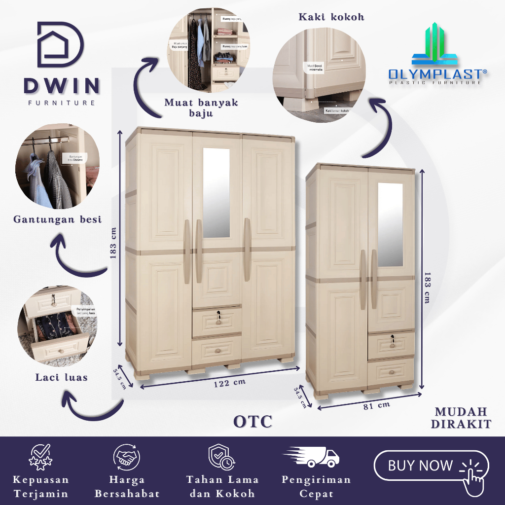 Olymplast Lemari Pakaian Plastik Minimalis / Lemari Pakaian Anak Kos / Lemari Plastik 2 & 3 Pintu / 
