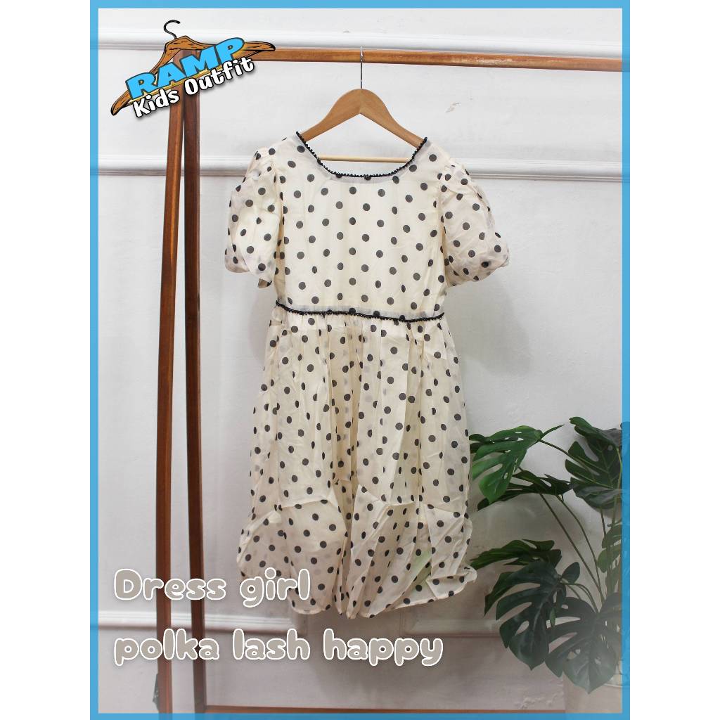 dress anak perempuan | dress lengan pendek anak perempuan | Dress girl polka lash happy ball 550-54