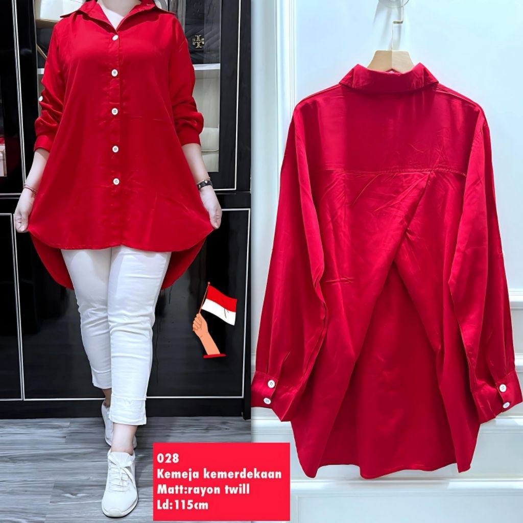 Kemeja Merah Kemerderkaan Rayon twill