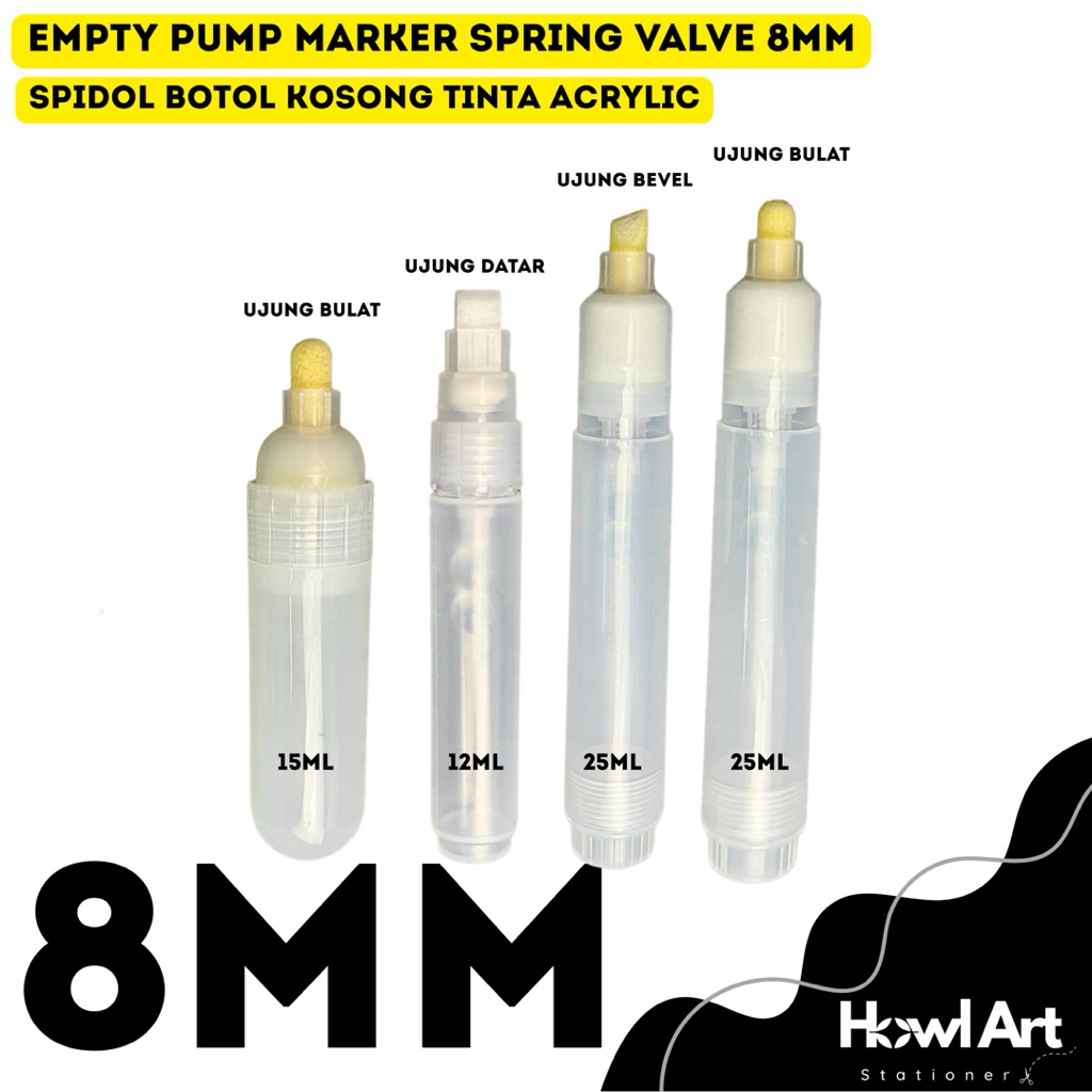 

Empty Marker 8mm Spring Valve Botol Spidol Kosong Isi Ulang Tinta Acrylic Cat Cair