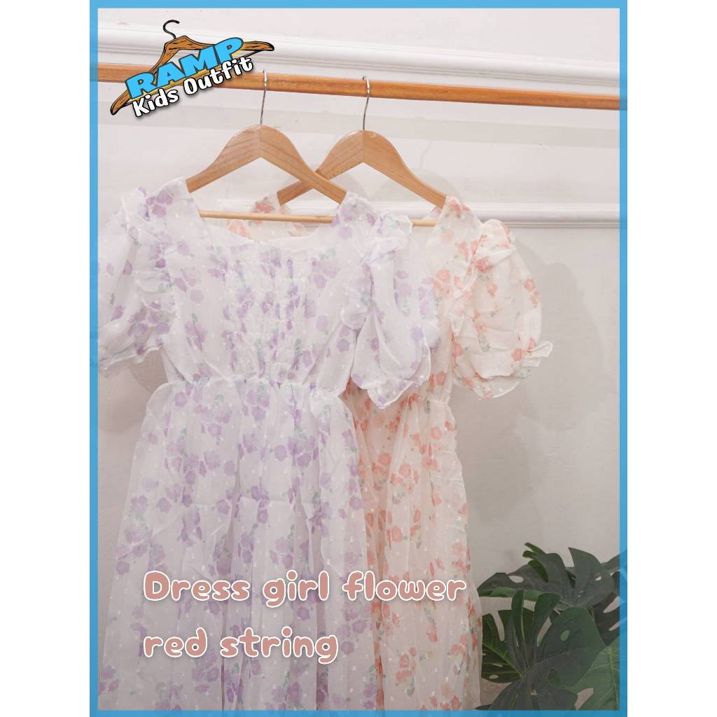 dress anak perepmpuan | dress motif bunga anak perempuan | Dress girl flower red string ball 550-57