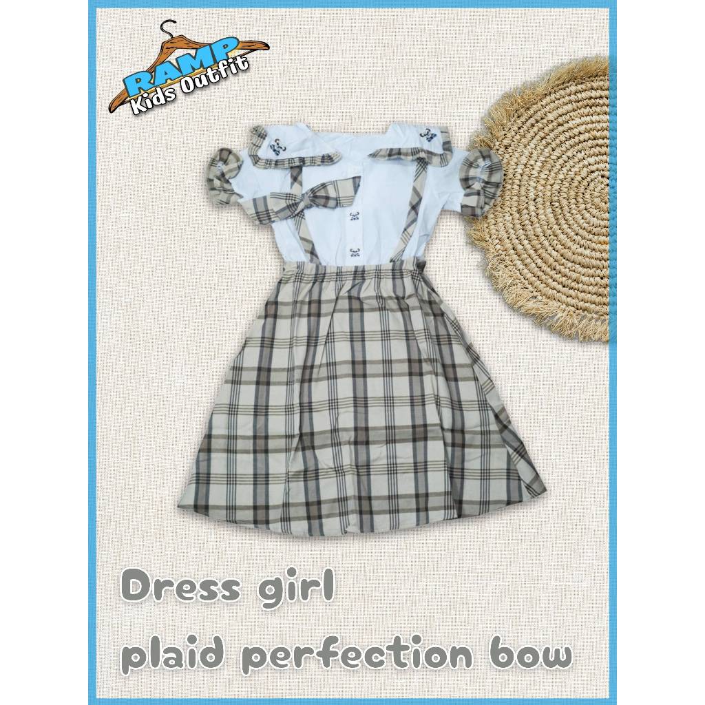 dress anak perempuan | dress anak lengan pendek | Dress girl plaid perfection bow ball 550-58