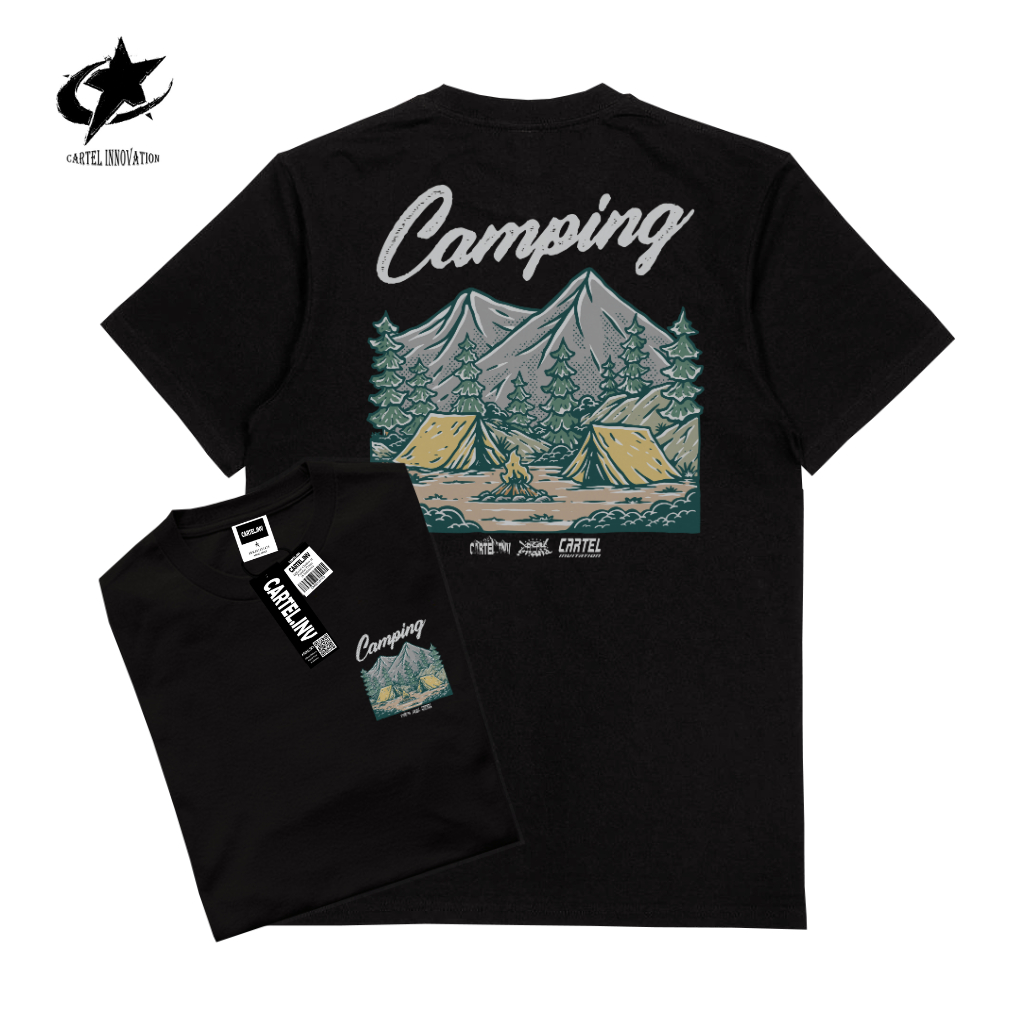 Cartel.inv Baju Kaos Distro Pria Wanita Lengan Pendek Camping Montain Hitam Pria Wanita Cotton Combe