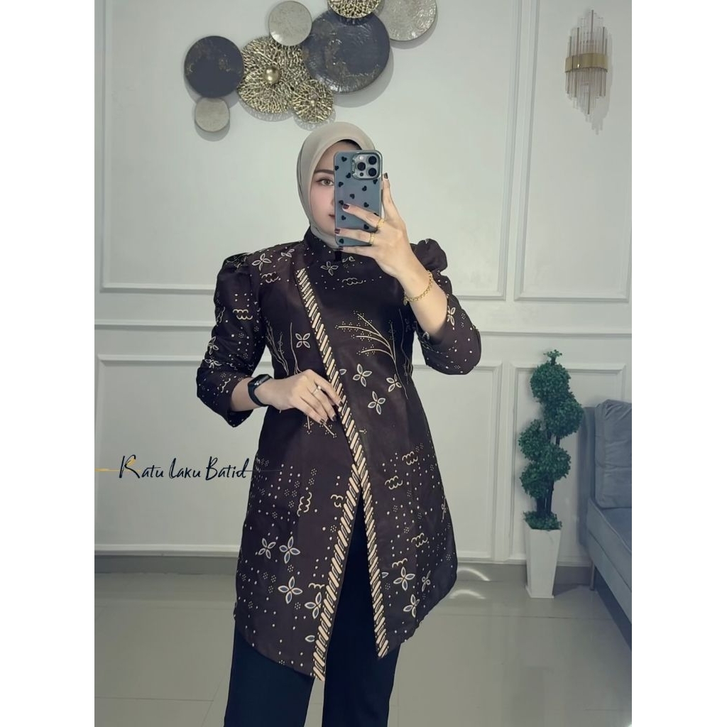 Atasan batik wanita modern lengan panjang puffy blouse model kebaya janggan by ratu laku batik baju 