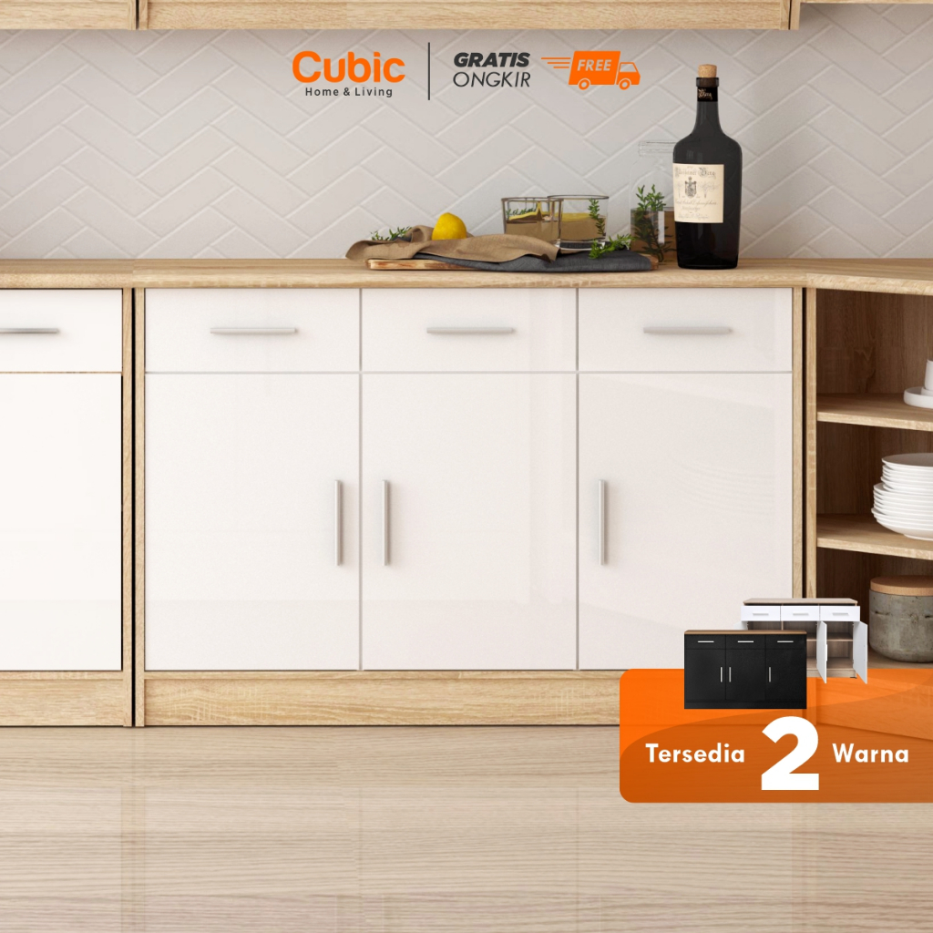 Cubic Kitchen Set 3 Pintu Minimalis / Rak Bawah Dapur / ELENA AVE KSB 3P - Putih / Hitam