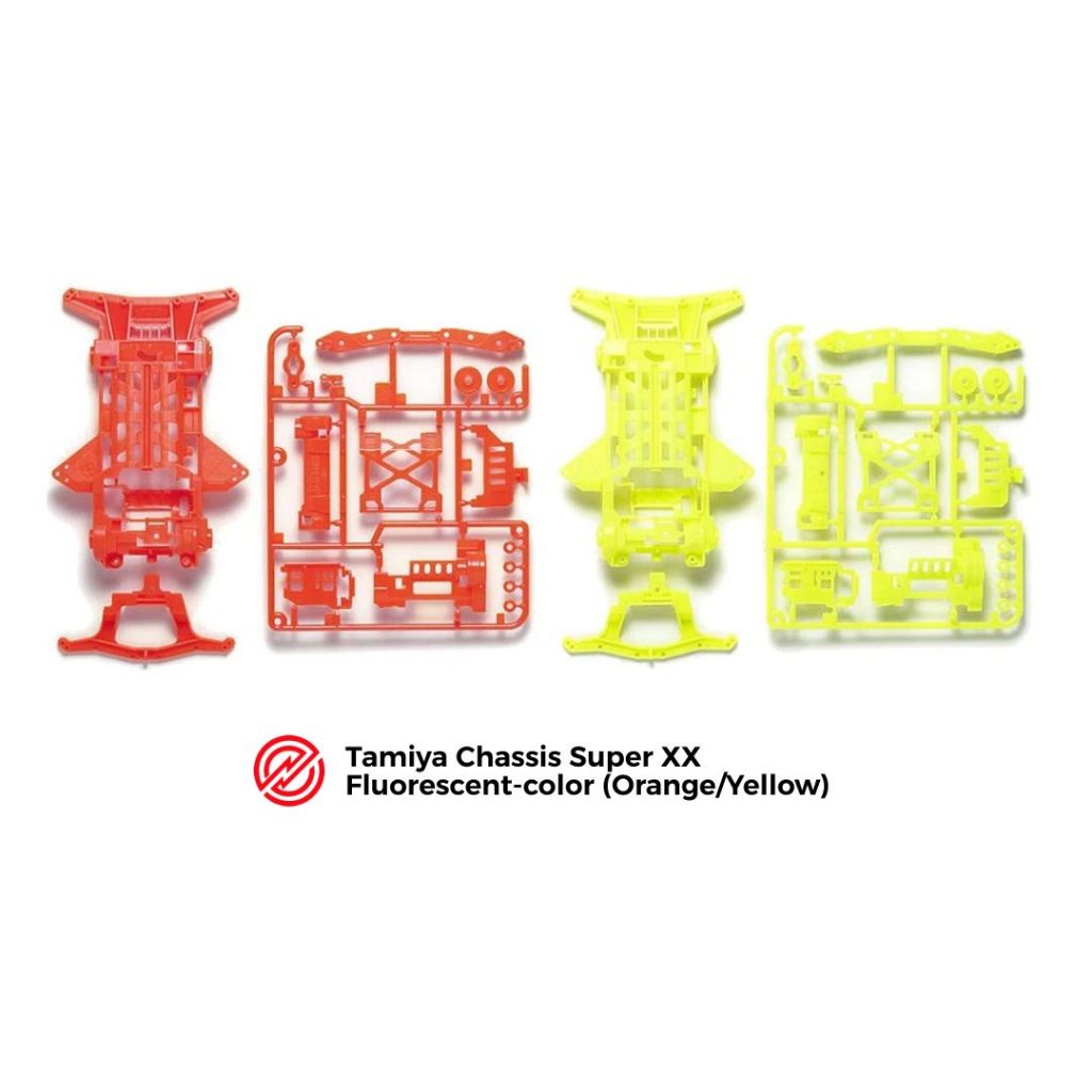 Tamiya Chassis Super XX Fluorescent Color Orange / Yellow - Lengkap Gearbox dan Akar - Original