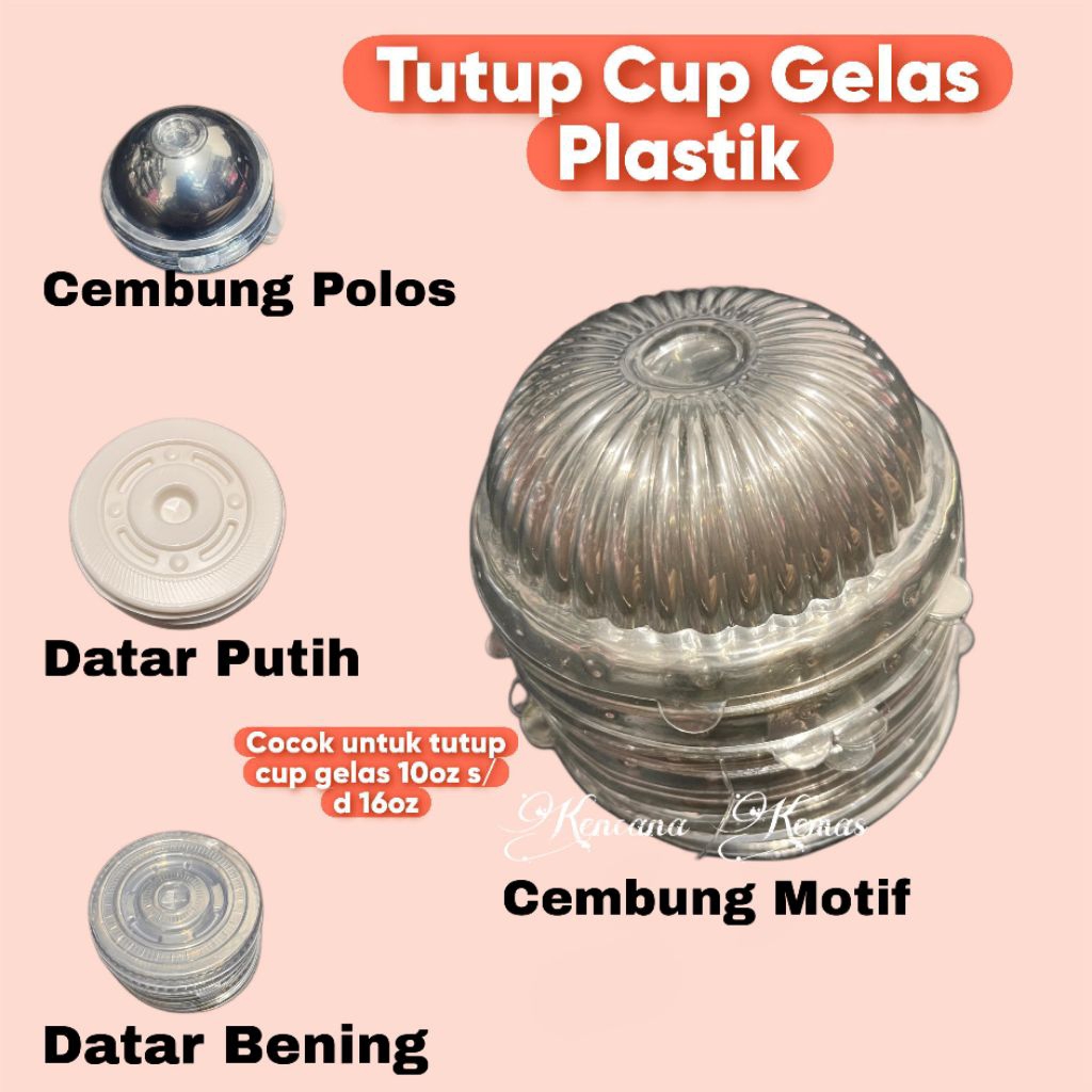 Tutup Gelas Plastik Datar / Tutup Gelas Plastik cembung / Isi 50pcs 10oz 12oz 14oz 16oz Bening Tebal
