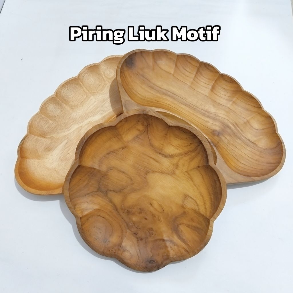 Piring Bunga 23cm Jati - Piring Saji - Piring Kerang Kayu Jati