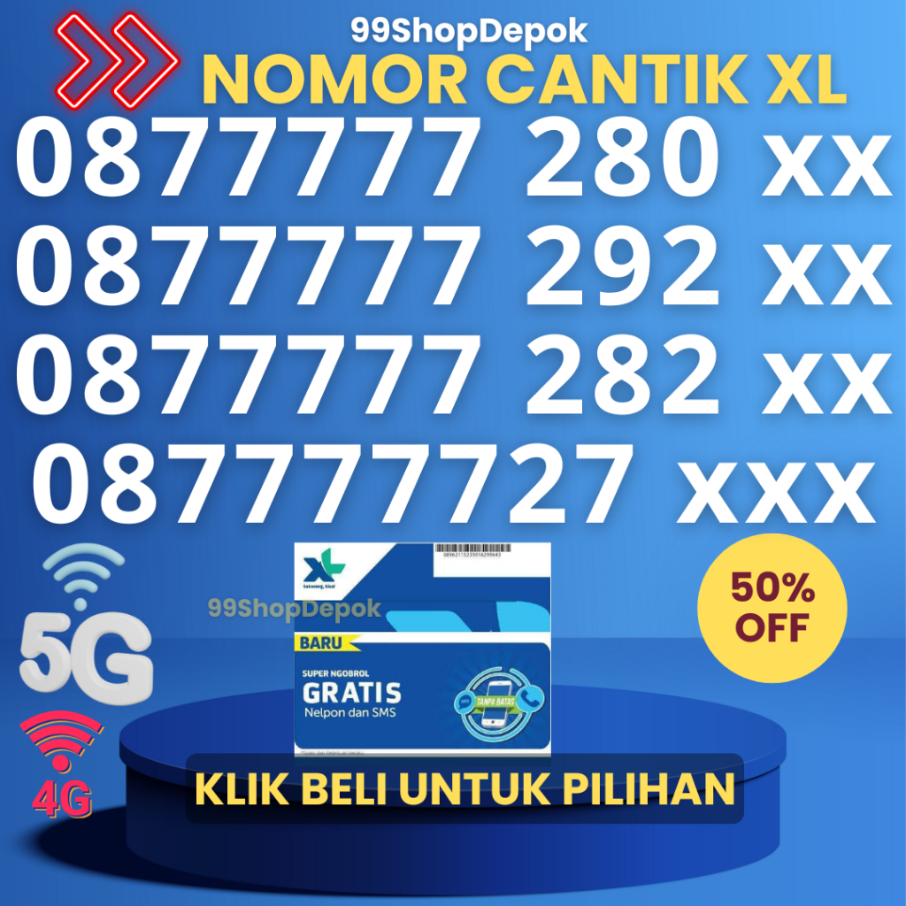 Kartu Perdana Nomor Cantik XL 120.3 Nomer Cantik XL 4g 5g XL 77777 No Cantik XL 5g Murah Seri Panca