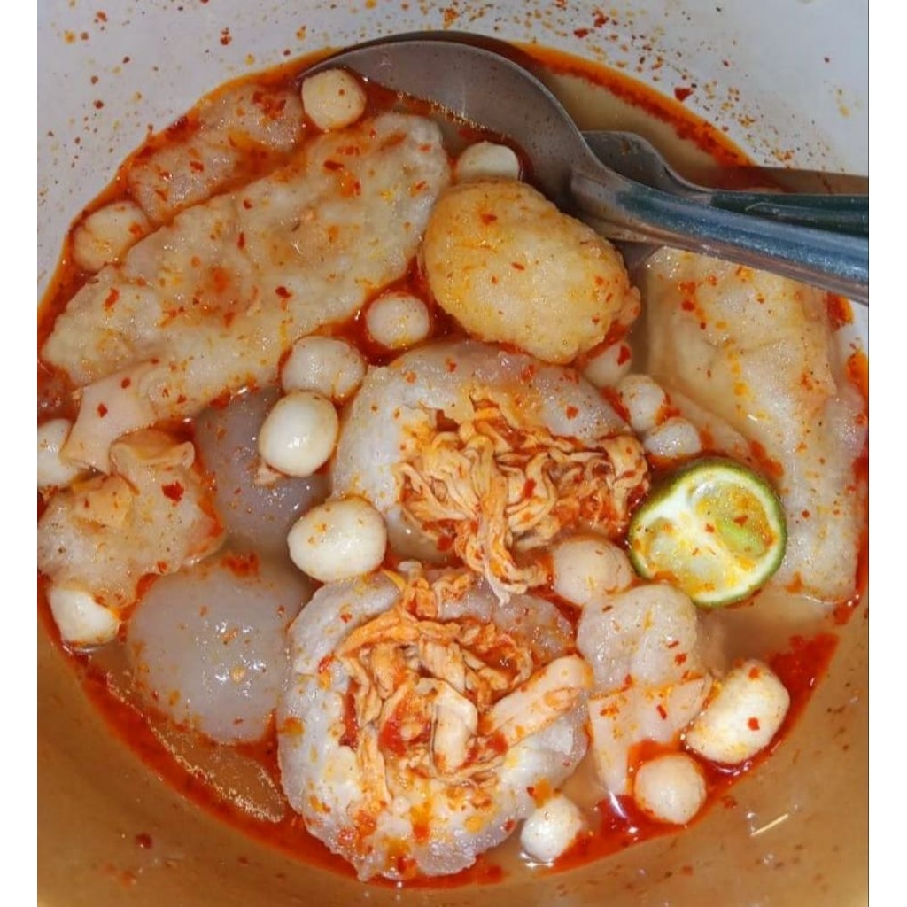

Baso Aci Isi Ayam Suwir Jumbo xtra chili oil pedas Spesial mon