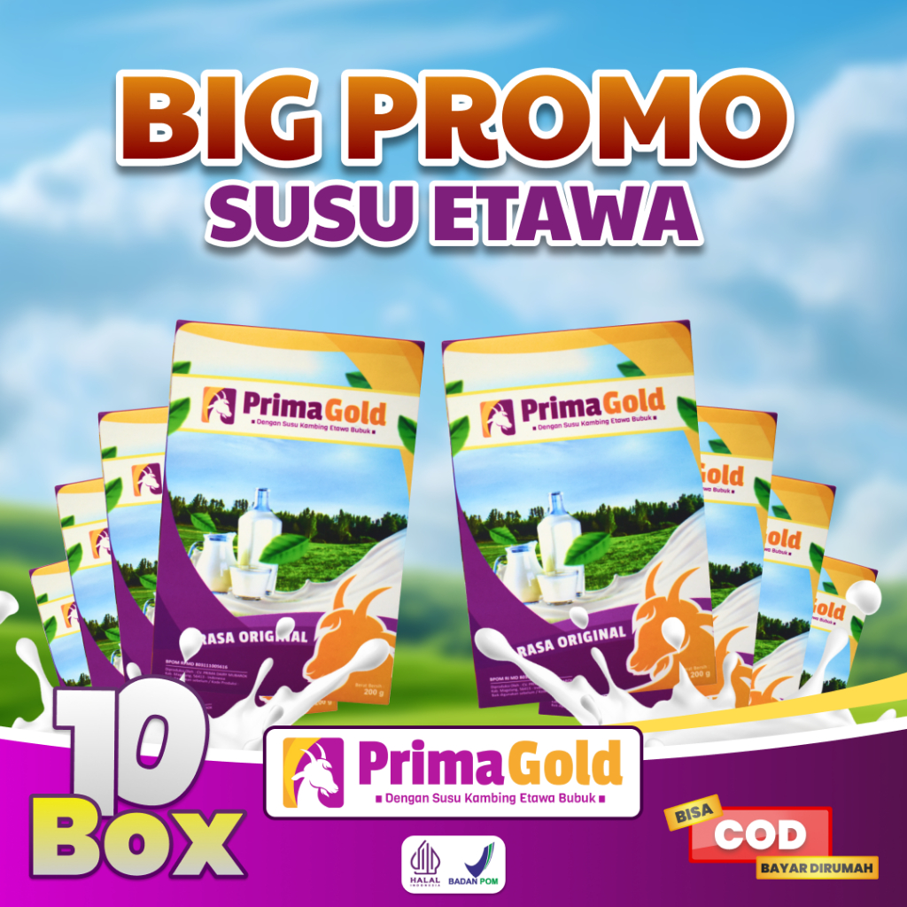 

Promo 10 BoxSusu Kambing Etawa Primagold – Susu Bubuk Premium Sehat dan Enak untuk Keluarga