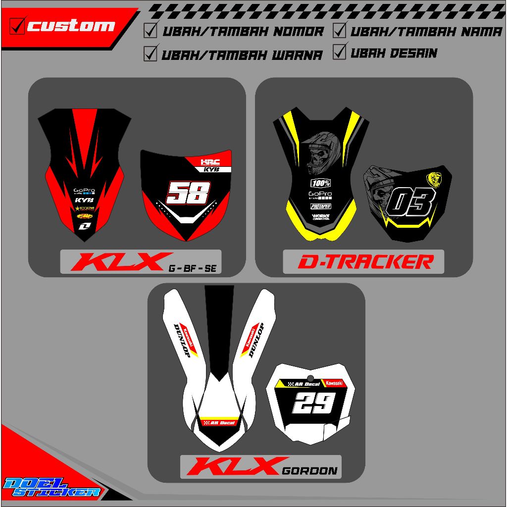 Stikcker  Papan & Spakbor Depan KLX BF , KLX GORDON, D-TRACKER - Stiker Dekal PAPAN START + SPAKBOR 