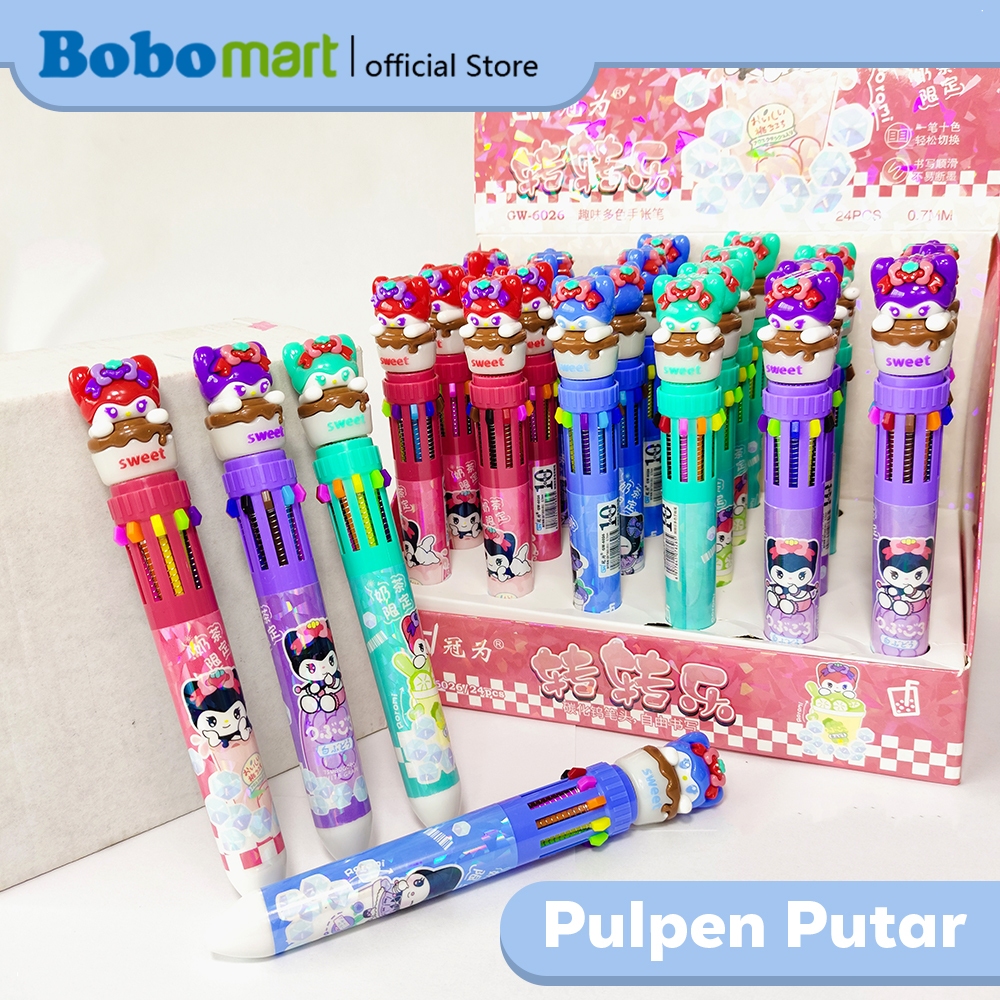 

BOBOMART Pulpen 10 Warna Kuromi Lucu Bisa Diputar – Bolpen Anak Sekolah 3D Imut GW-6026