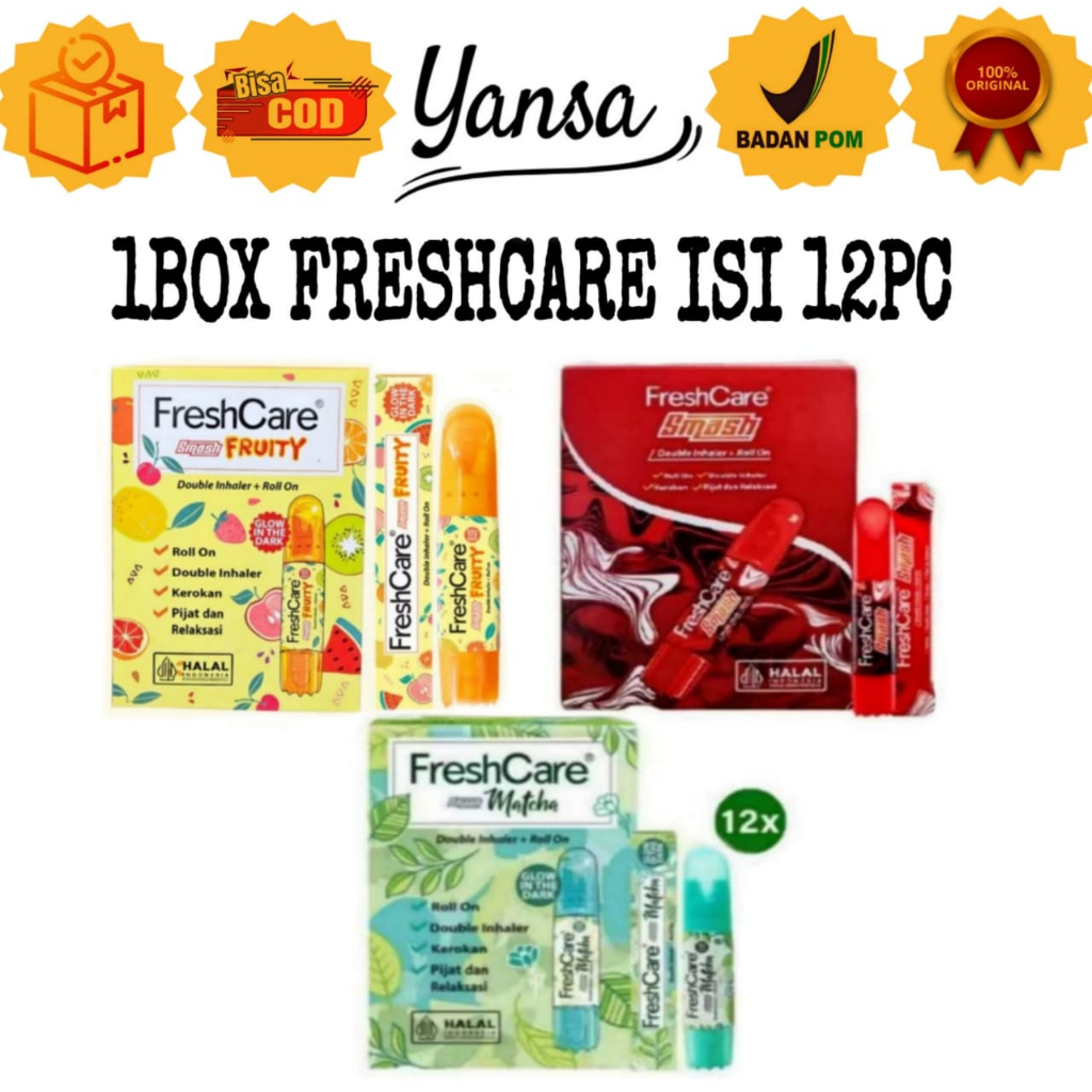 FreshCare 1 BOX isi 12pcs- Matcha 4 in 1 Double Inhaler + Roll On