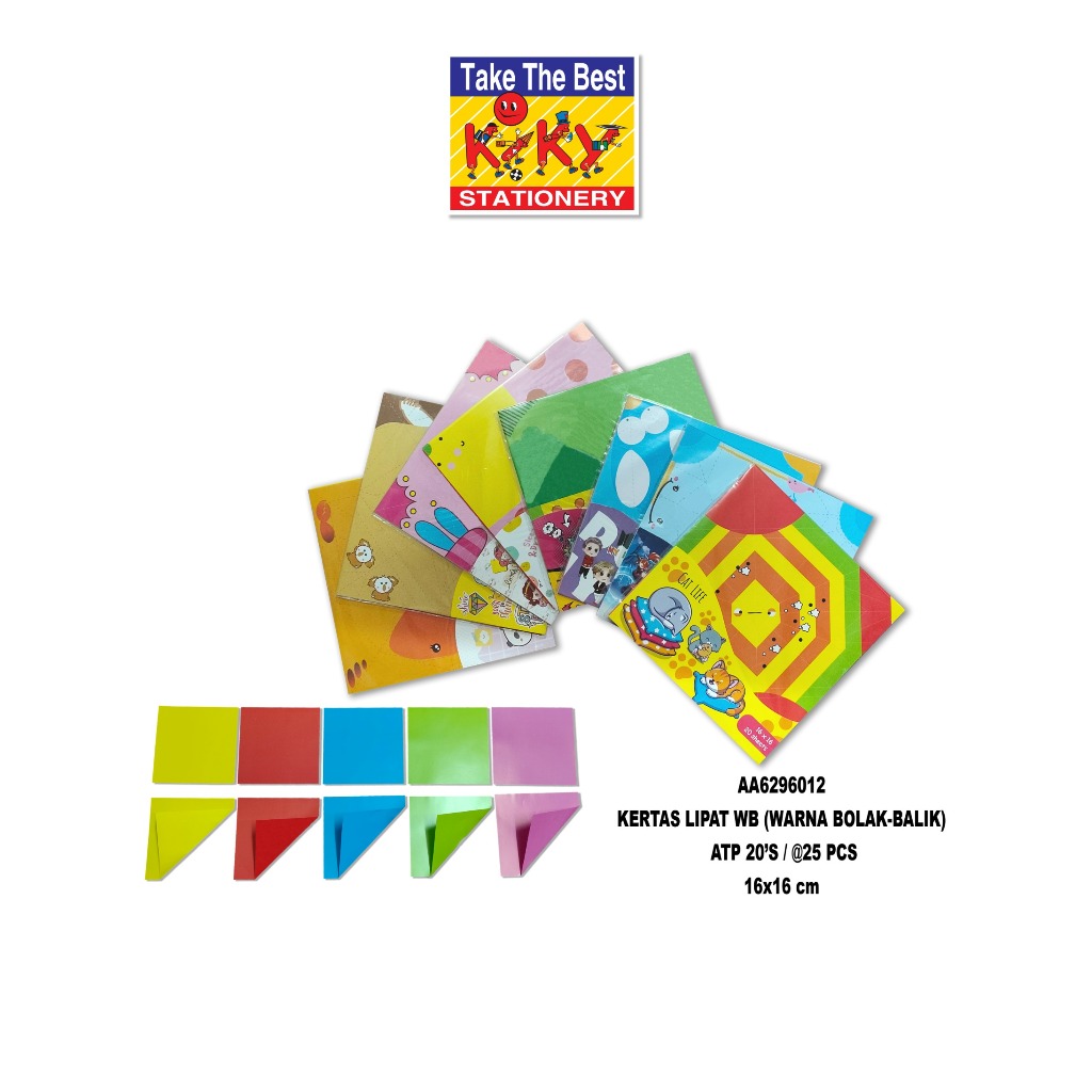 

KIKY Kertas Lipat / Origami WB/Warna 2 Sisi (Uk. 16 x 16 cm) Isi 100 Lembar - 1 Pack = 5 Warn