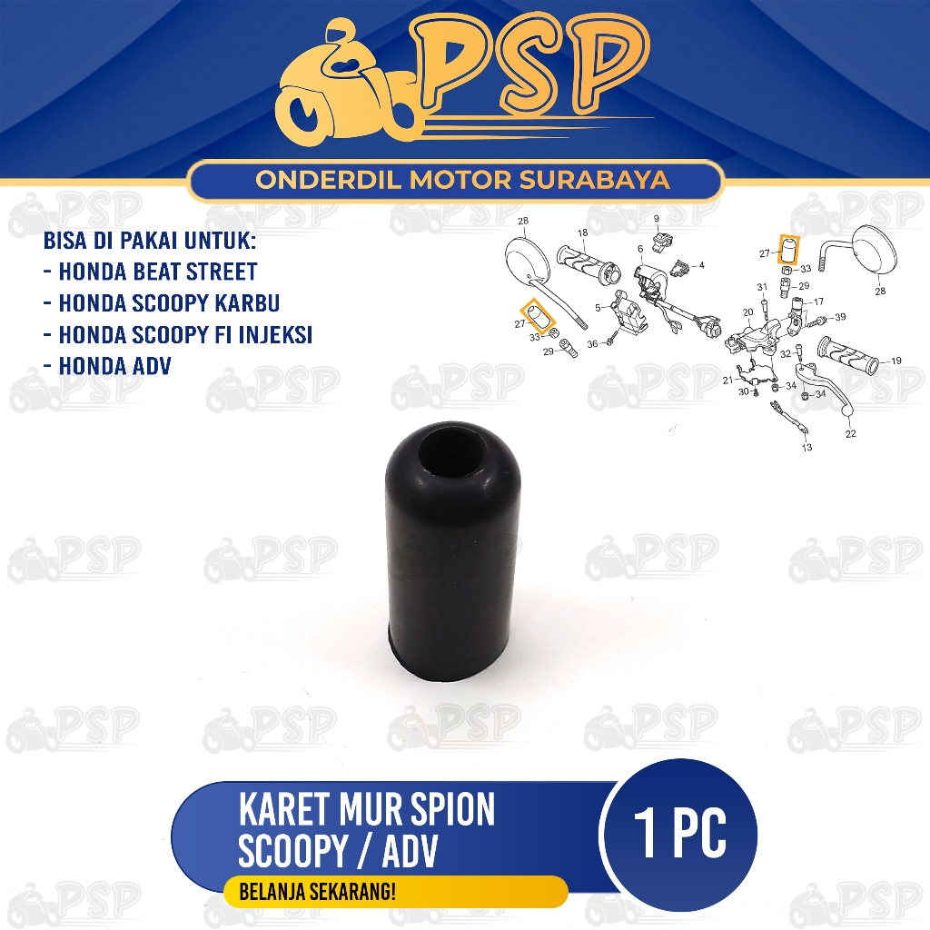 Karet Mur Spion Scoopy / ADV Bulat (Harga 1 PC) - Seal Tutup Baut Spion Honda Beat Street Scoopy FI