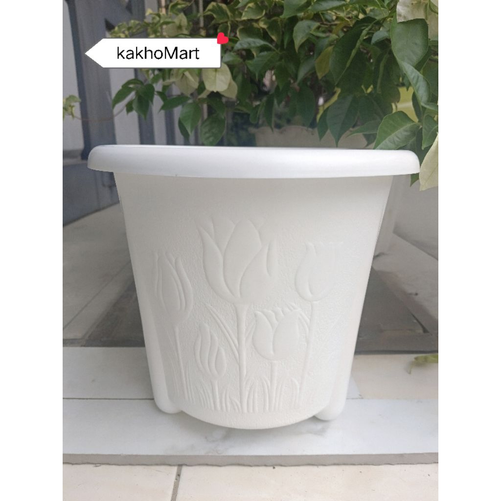 Pot Plastik Bunga/Tanaman Motif Bunga Tulip Besar 25cm