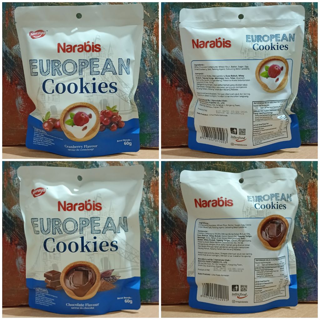 

Narabis 60gr European Cookies Cranberry Chocolate Flavor Rasa Coklat Berry Kue Kering Naraya