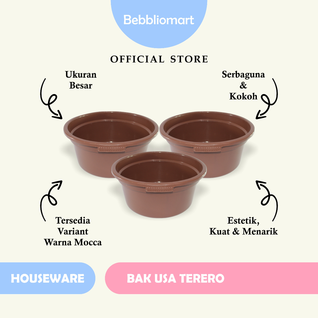 Bak USA Terero 20 Mocca Aesthetic / Bak Mandi Bulat Plastik Tebal Serbaguna