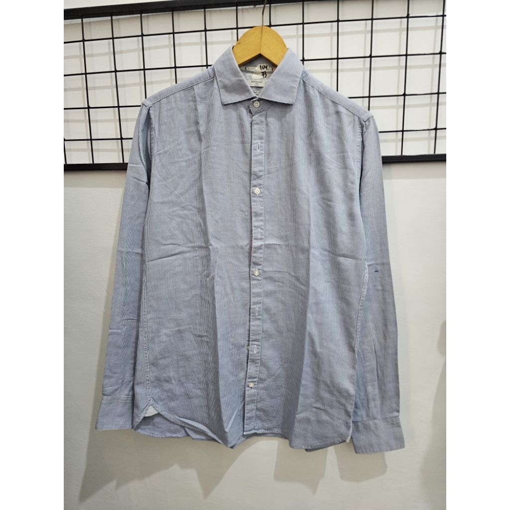 kemeja salur biru mango pria