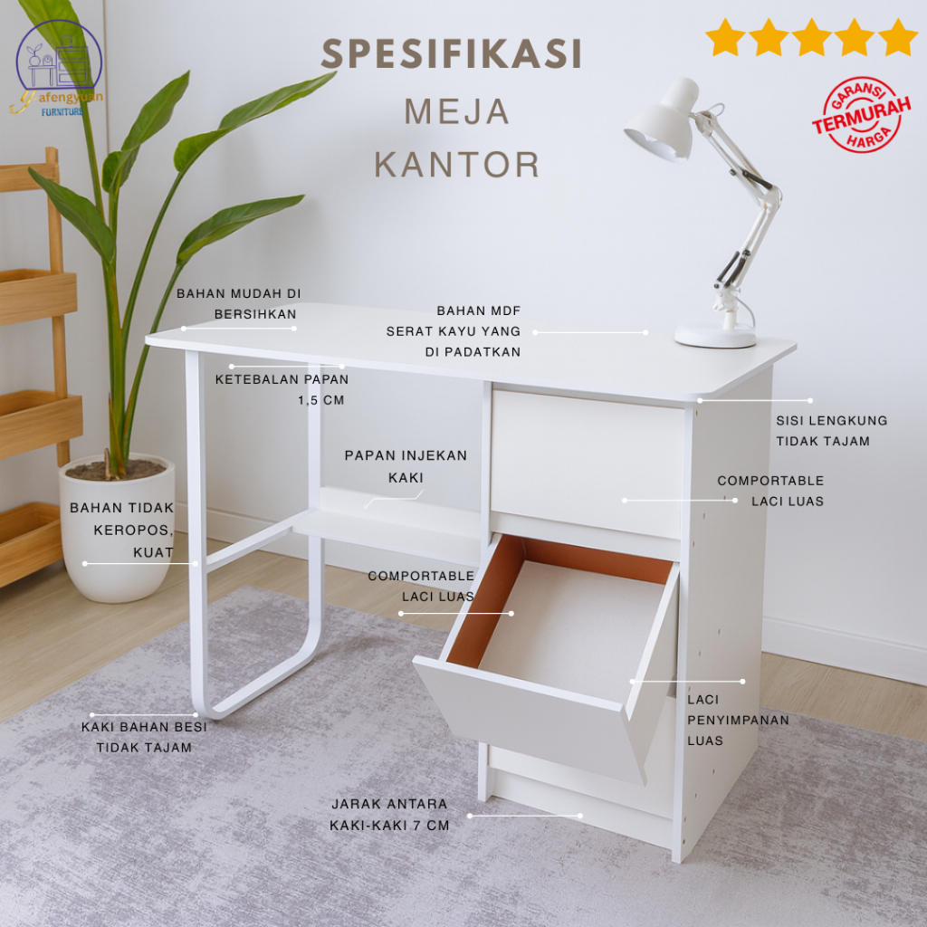 Meja 3 Laci - Meja Belajar Minimalis - Meja Komputer Dengan 3 Laci - Meja Kantor Minimalis - Meja