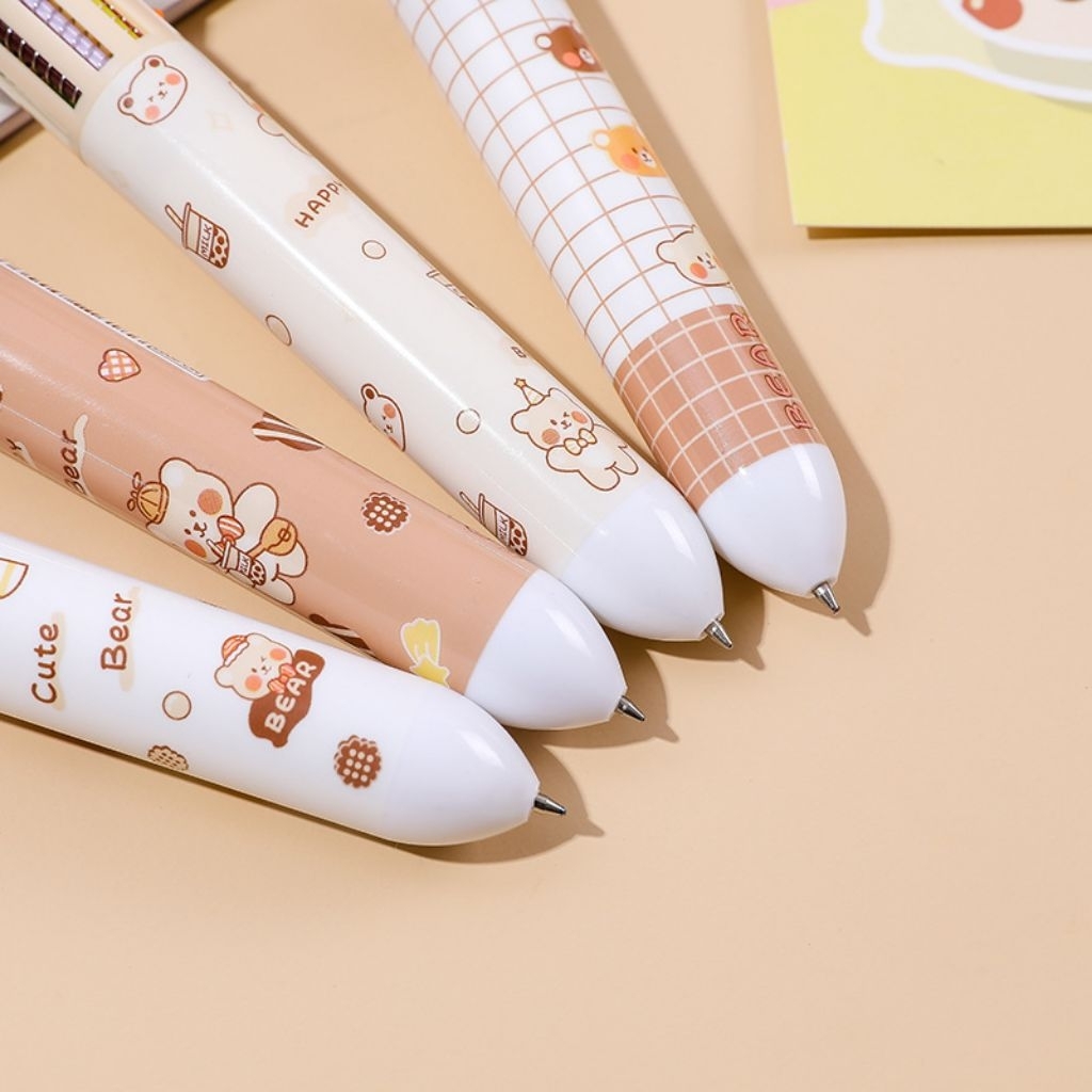 

pena 10 warna kartun teddy bear lucu import/multifungsi, free 1 isi tinta pena cair