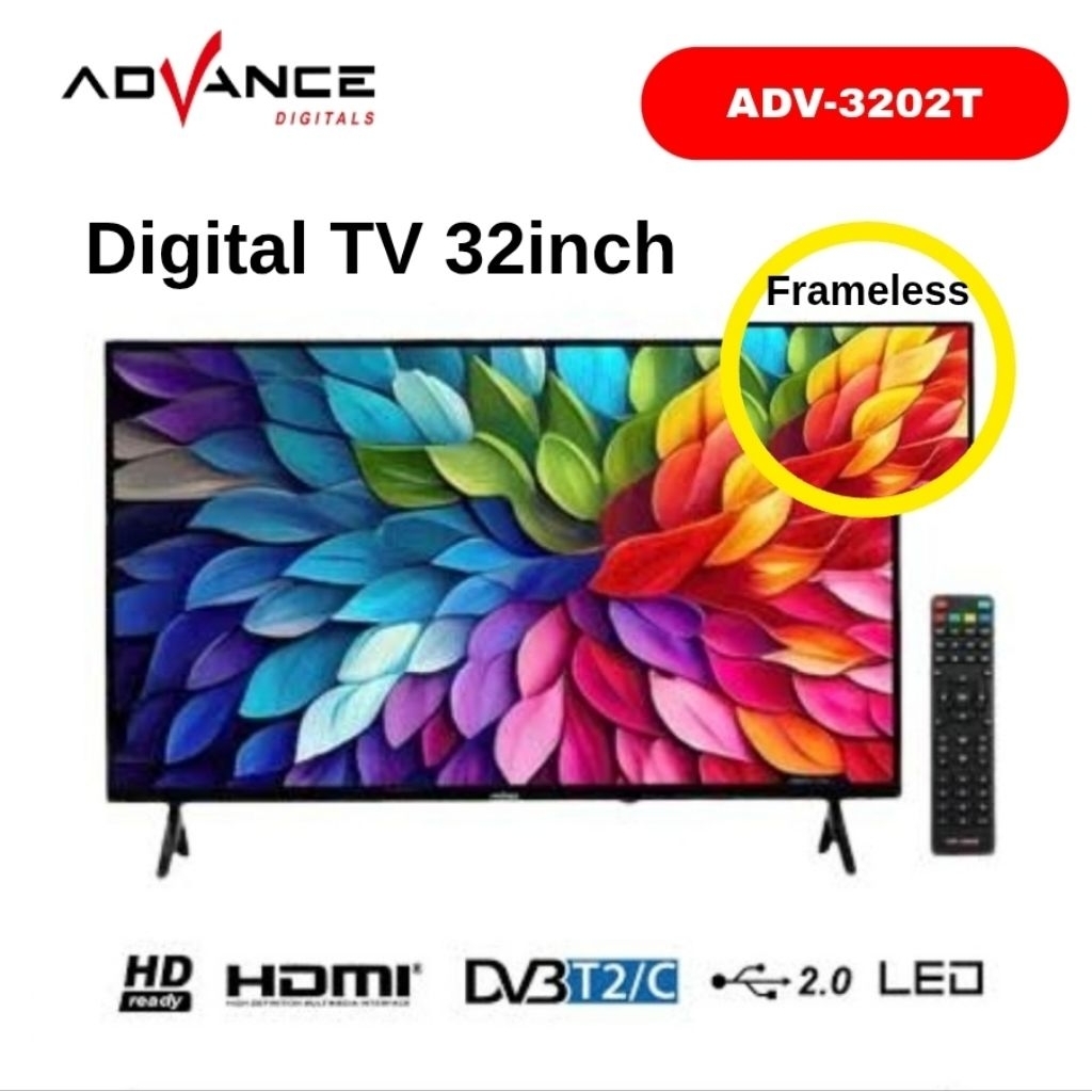 Advance LED TV Digital 32inch ADV-3202T / Digital Tv 32inci Frameless Merk Advance