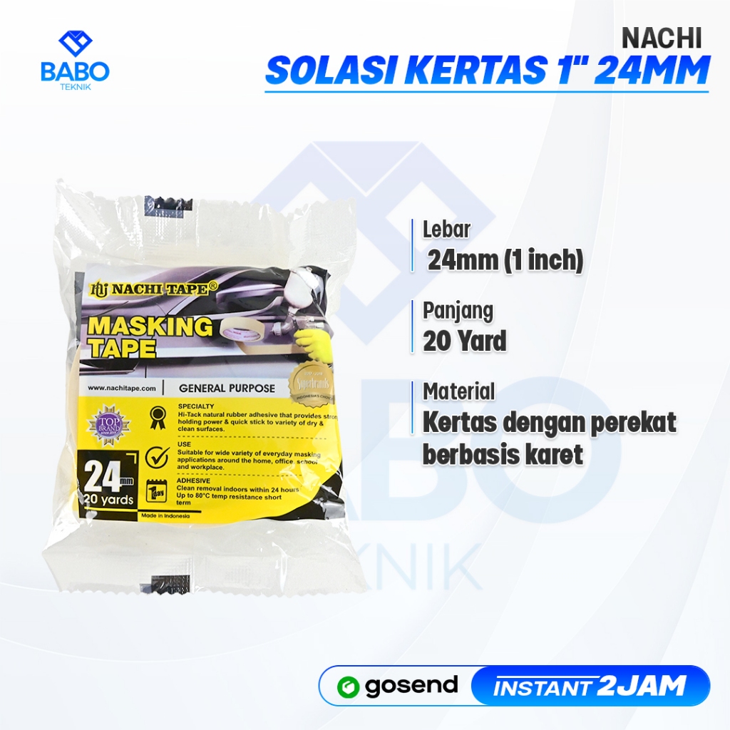 

NACHI - Masking Tape 24mm Lakban Kertas Plakban Selotip Isolasi Solasi -1 Roll
