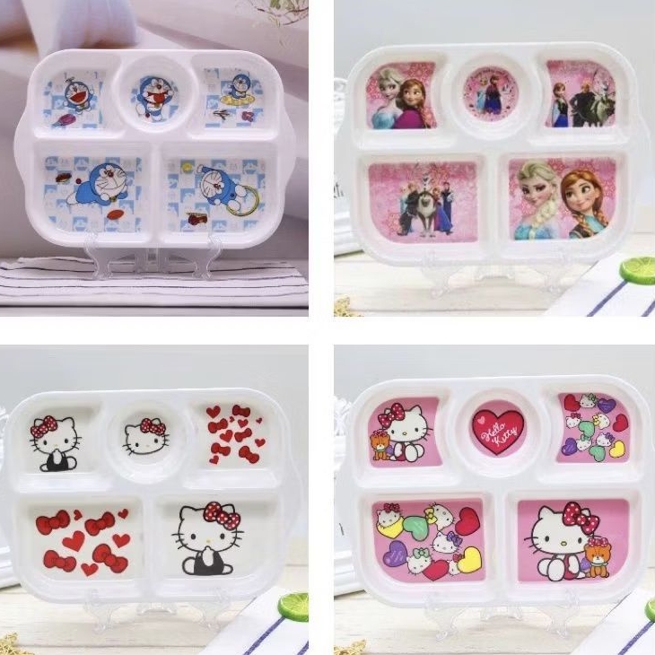 piring sekat 5 bahan melamin karakter frozen hello kitty