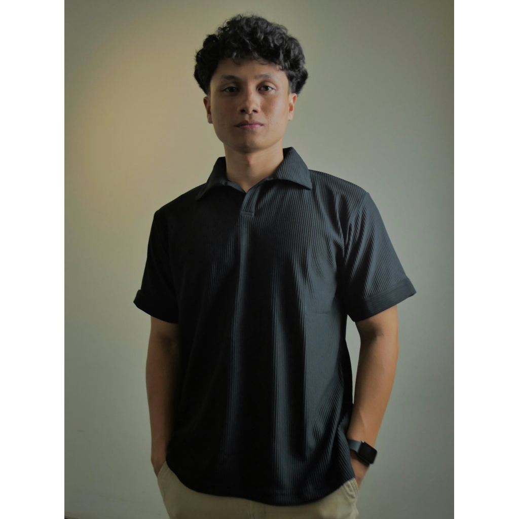 Rib Knit Polo Shirt - Kaos Berkerah Pria - Kaos Lengan Pendek