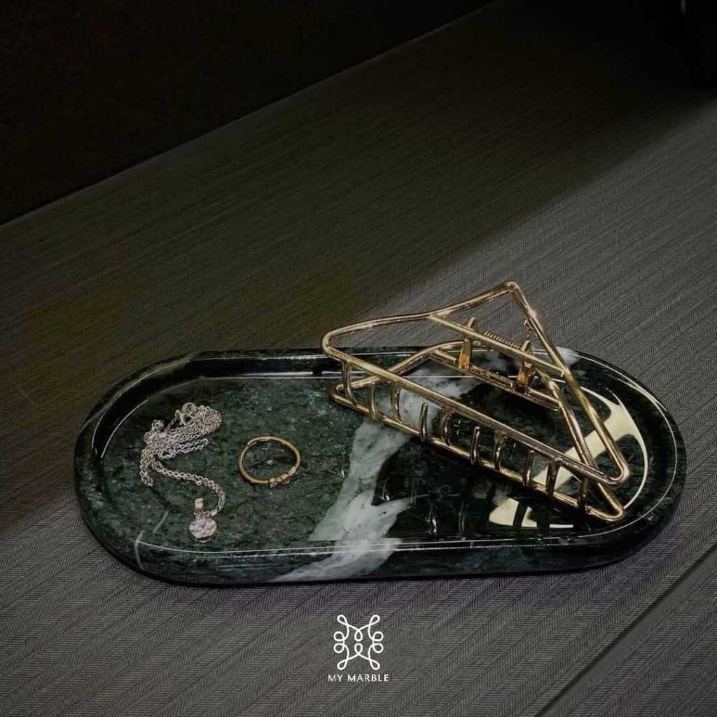 Prada Green Oval Marble Tray | Luxury Marble Tray | Natural Stone