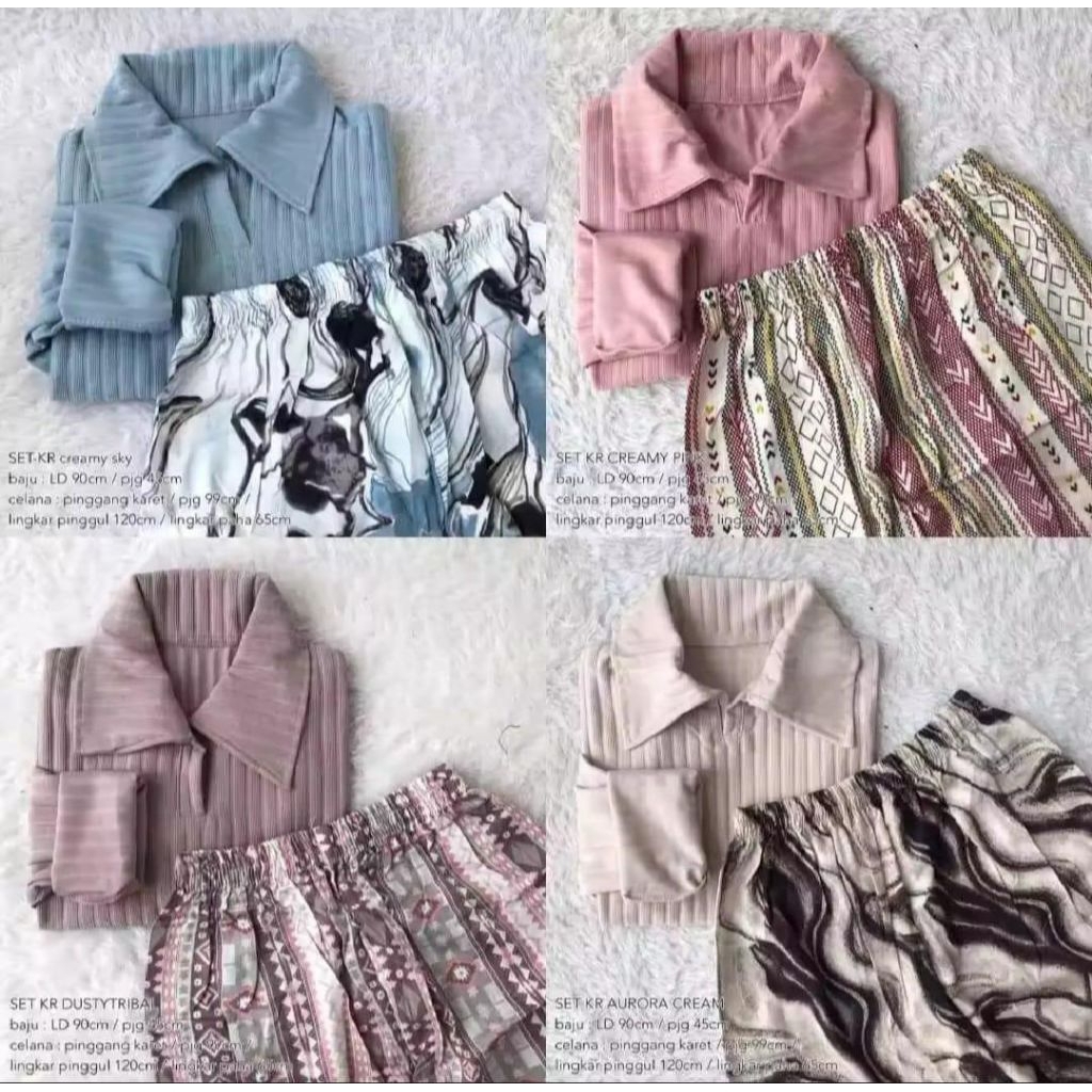 the uwais Setelan celana kulot rayon motif dan atasan crop lengan panjang oneset celana panjang wani